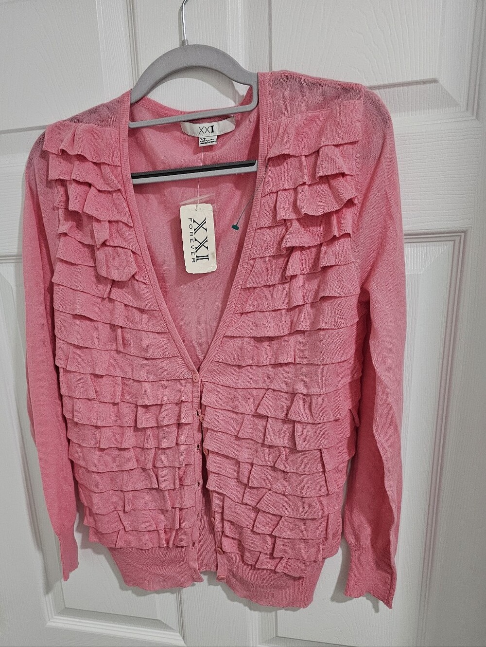 Forever 21 Pink Ruffle Front Women's Cardigan Sweater